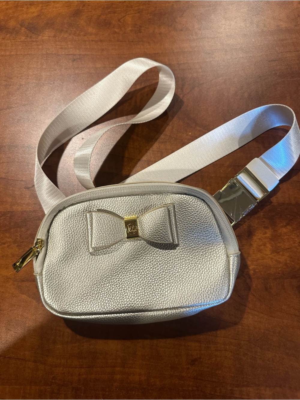 Silver Women’s Leather Crossbody Belt Bag with Bow Accent / Brand New! - Picture 1 of 3